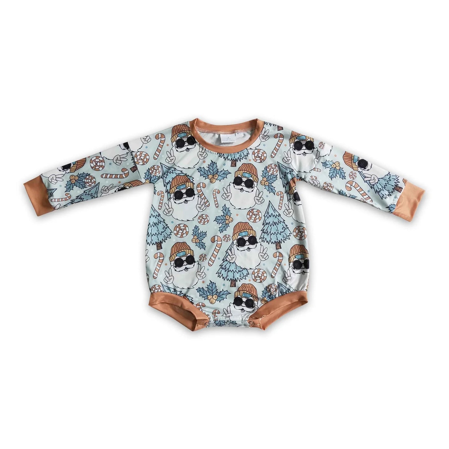 RTS NO MOQ Sibling milk silk Baby Boys Girls Christmas Long Sleeve Santa Print Rompers