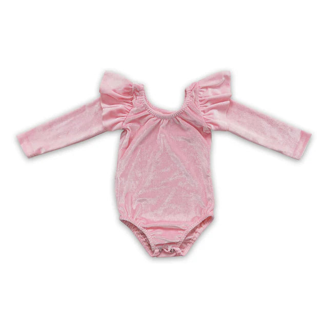 RTS NO MOQ Sibling cotton Baby Girls Solid Color Velvet Long Sleeve Romper