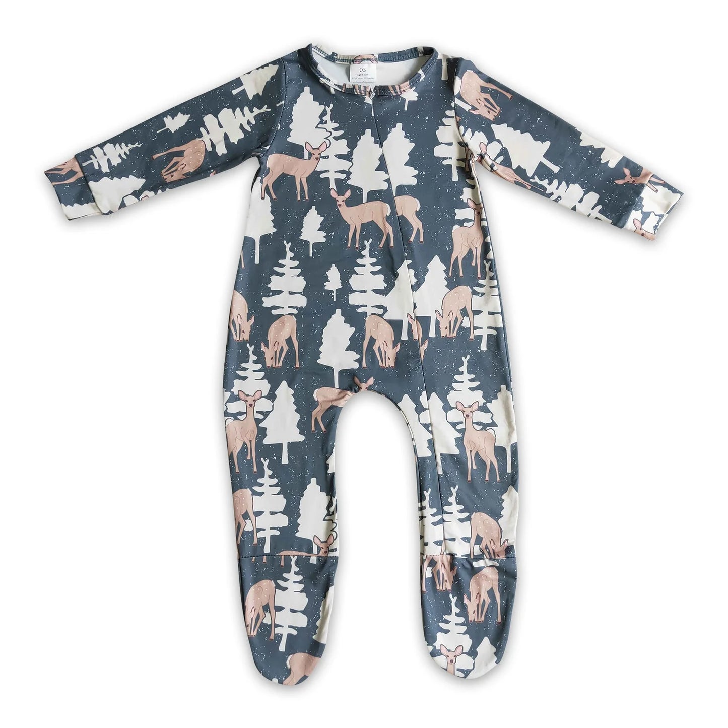 RTS NO MOQ Sibling milk silk Baby Boys Girls Christmas Long Sleeve Print Zip Up Footed Rompers
