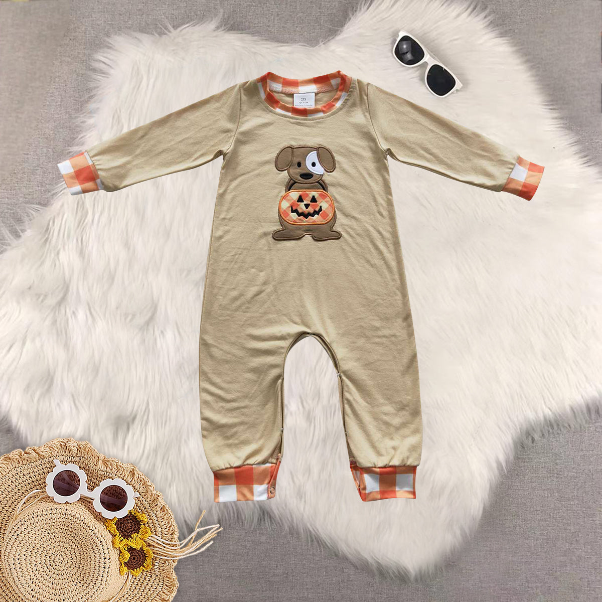 RTS NO MOQ Sibling Baby girls boy clothes embroidery pumpkin long-sleeved trousers suit & romper