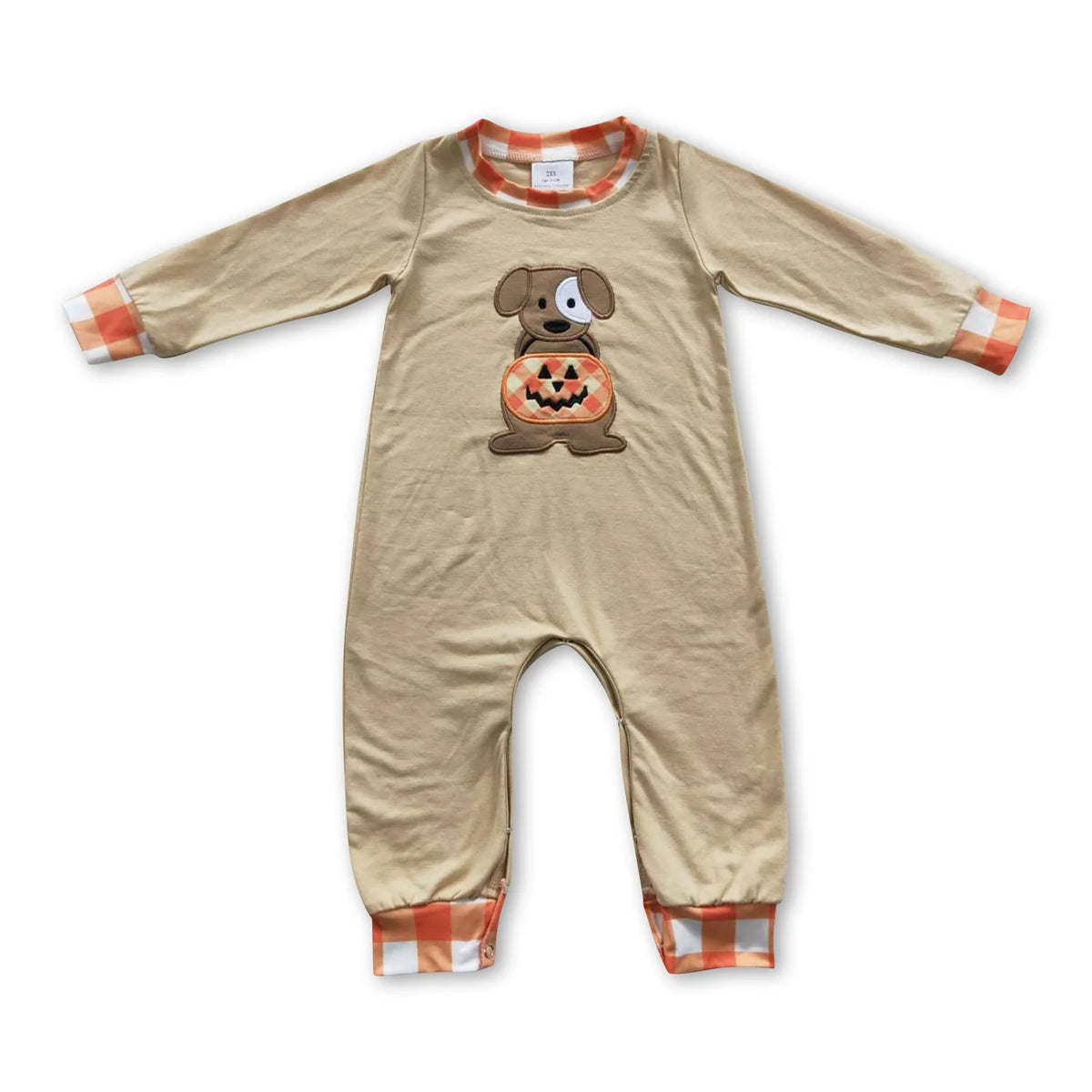 RTS NO MOQ Sibling milk silk Embroidery Baby Boys Girls Dog Pumpkin Halloween Long Sleeve Top Pants Clothes Sets Rompers