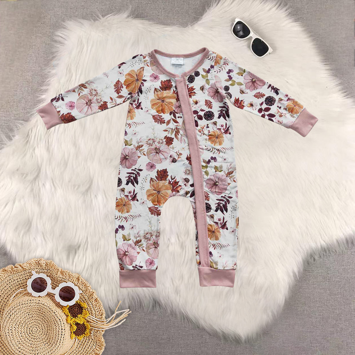 RTS NO MOQ Sibling baby girls clothes pumpkin long-sleeved romper & dress