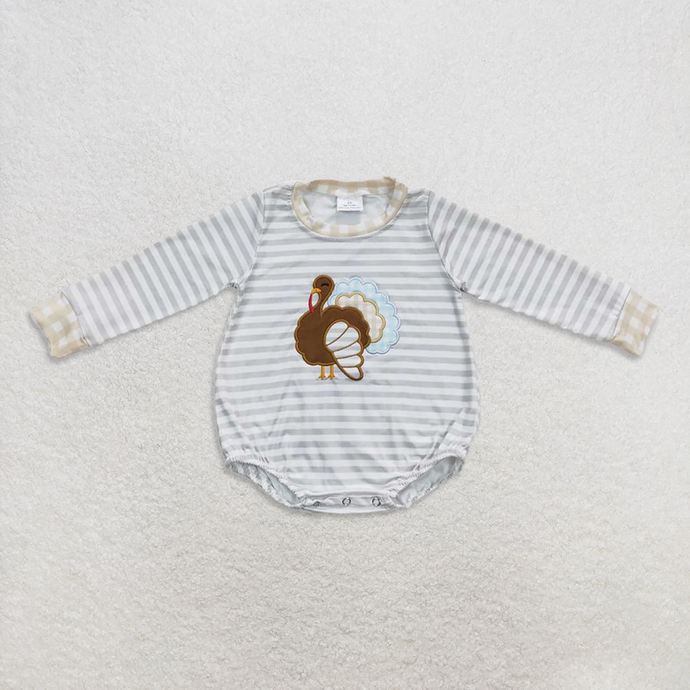 RTS NO MOQ Sibling Baby girls boy clothes Embroidery thanksgiving turkey long-sleeved rompers