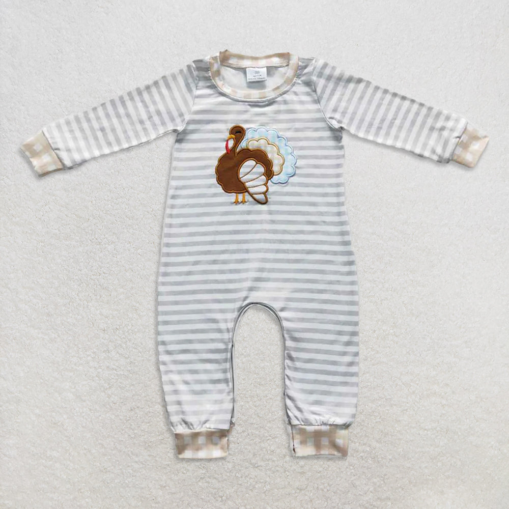 RTS NO MOQ Sibling Baby girls boy clothes Embroidery thanksgiving turkey long-sleeved rompers
