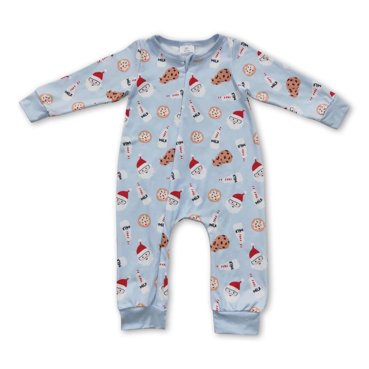RTS NO MOQ Sibling milk silk Baby Boys Girls Long Sleeve Christmas Print Zip Up Rompers