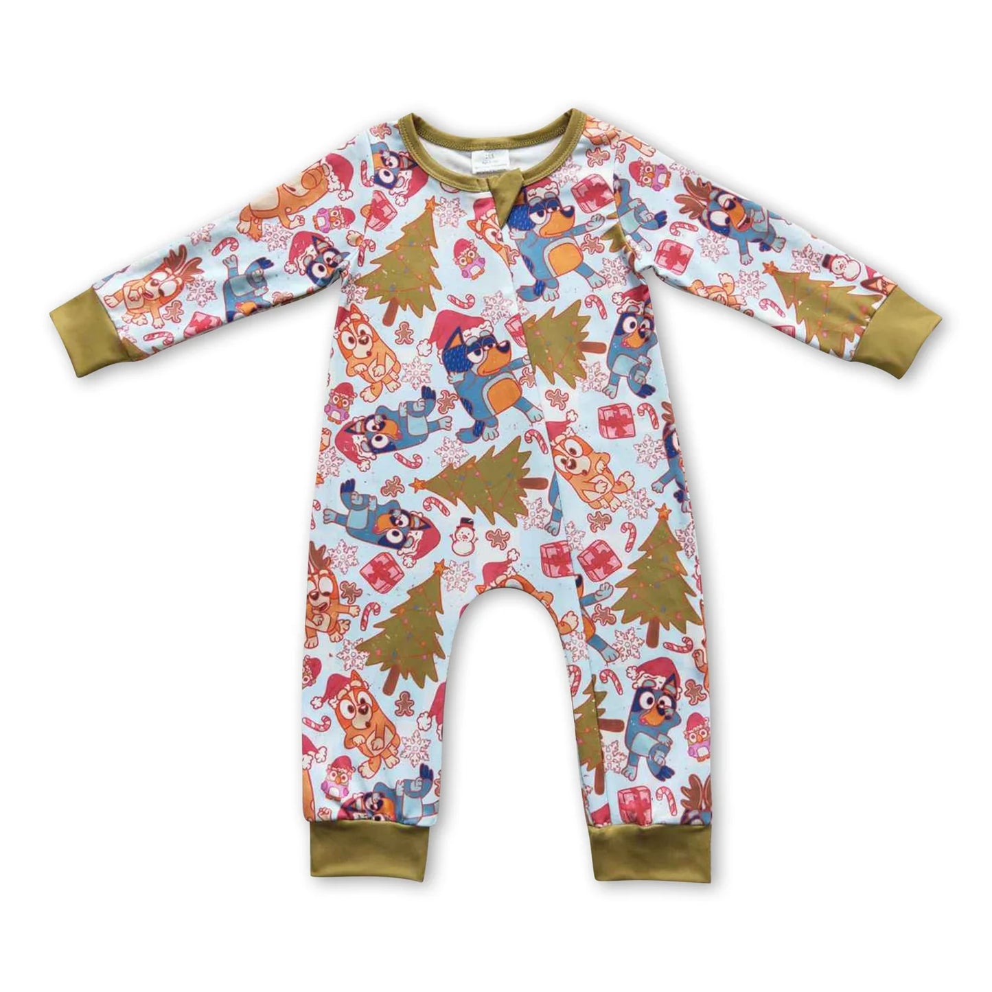 RTS NO MOQ Sibling milk silk Baby Boys Girls Long Sleeve Christmas Print Zip Up Rompers