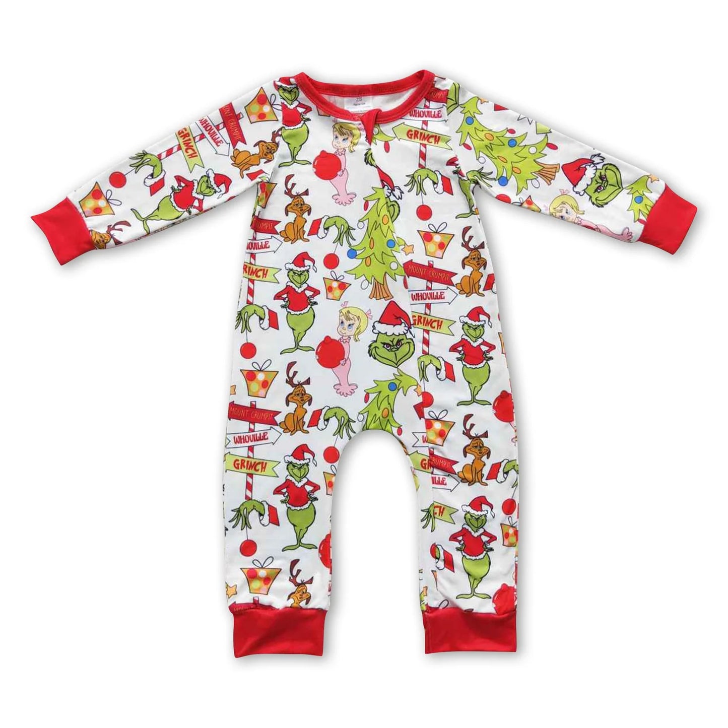 RTS NO MOQ Sibling milk silk Baby Boys Girls Long Sleeve Christmas Print Zip Up Rompers