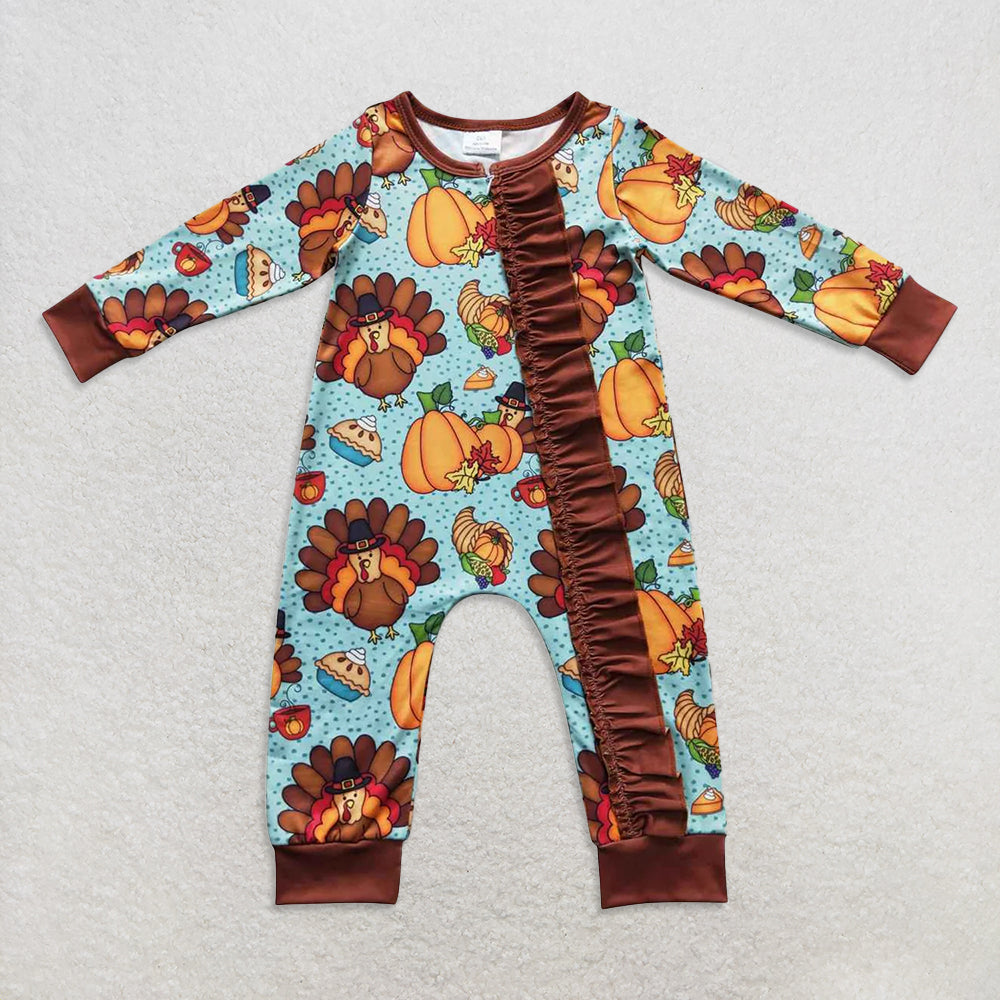 RTS NO MOQ Sibling Baby girls clothes thanksgiving turkey long-sleeved trousers suit & rompers