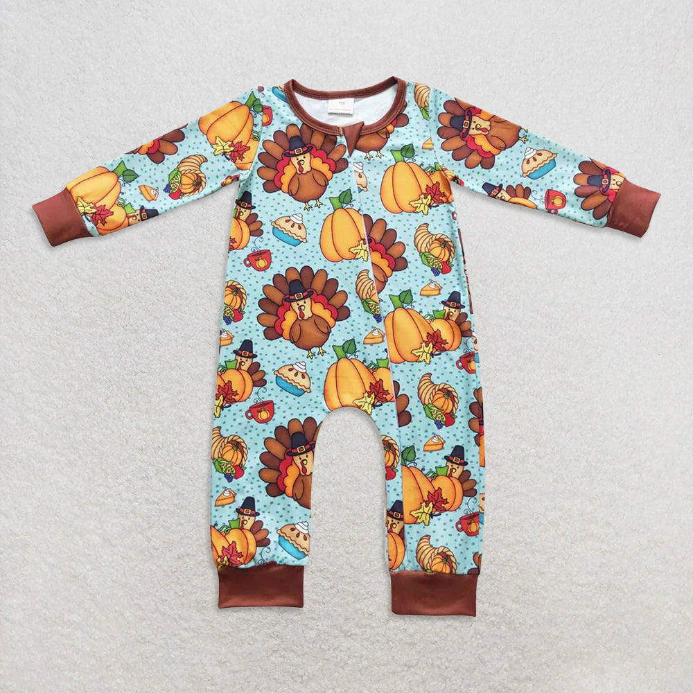 RTS NO MOQ Sibling Baby girls clothes thanksgiving turkey long-sleeved trousers suit & rompers