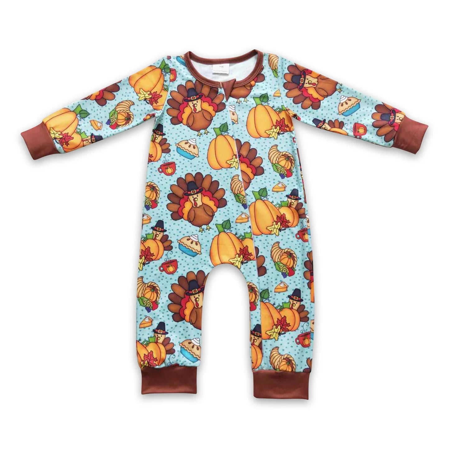 RTS NO MOQ Sibling milk silk Baby Boys Cute Cute Fall Thanksgiving Turkey Print Rompers Holiday Daily Outfit
