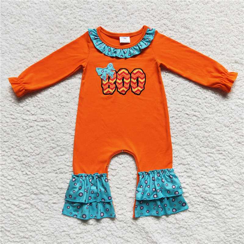 RTS NO MOQ Sibling Baby girls boy clothes embroidery boo long-sleeved trousers suit & romperand top
