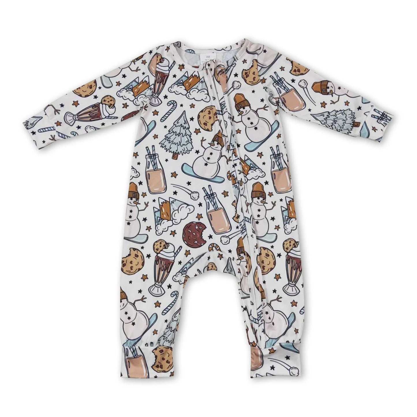 RTS NO MOQ Sibling milk silk Baby Boys Girls Long Sleeve Christmas Print Zip Up Rompers