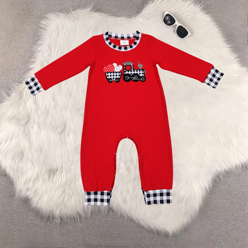 RTS NO MOQ Sibling Baby Boy clothes Embroidery valentine love long-sleeved rompers