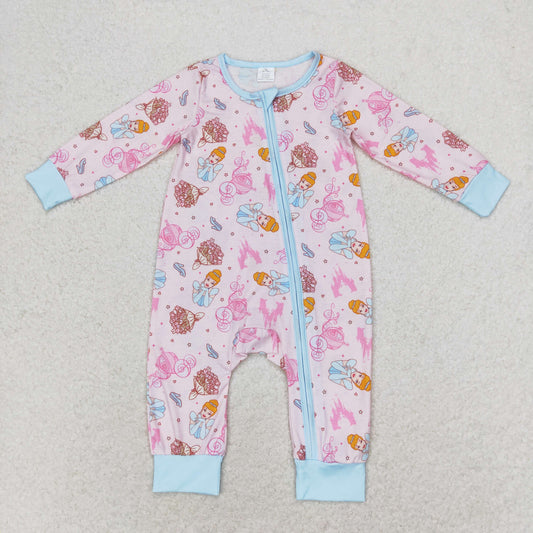 bamboo rts no moq LR0990 Modal cartoon powder blue zipper long-sleeved bodysuit