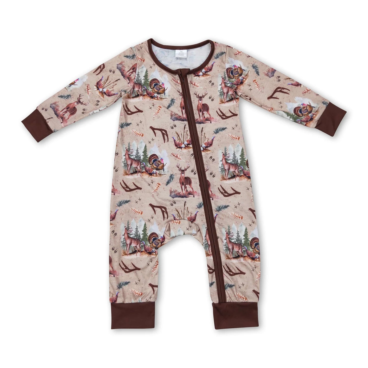 RTS NO MOQ Sibling milk silk Baby Cute Autumn Turkey Zipper Long Sleeve Rompers Holiday Outfit