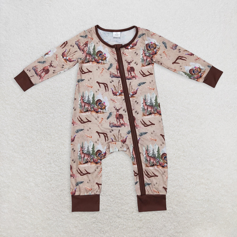 RTS NO MOQ Sibling milk silk Baby Boys Short Sleeve Deer Turkey Print Top Pant Pajamas Sets Rompers