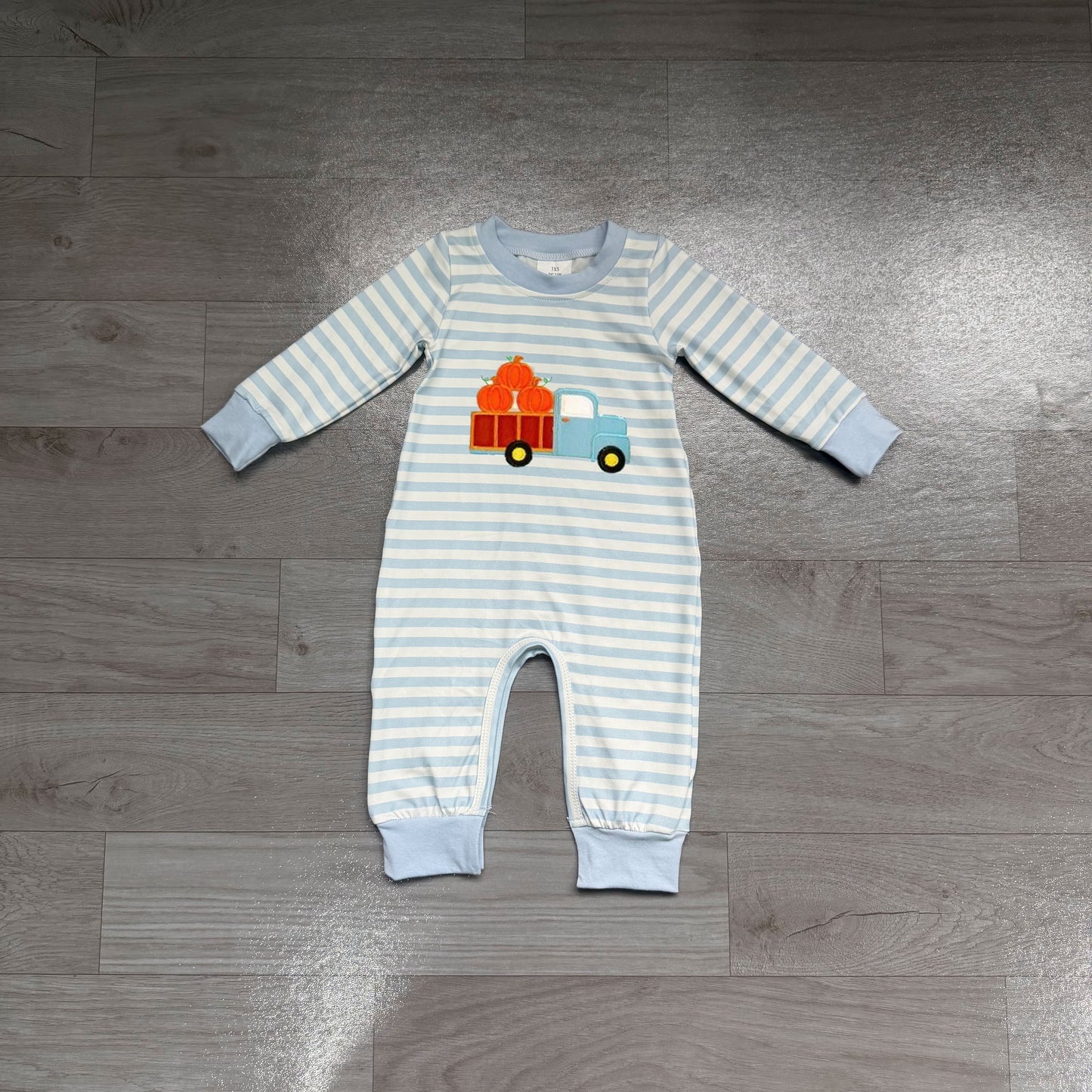 (Sample) No moq milk silk LR1023 Baby Boys Pumpkin Truck Print Long Sleeve Rompers