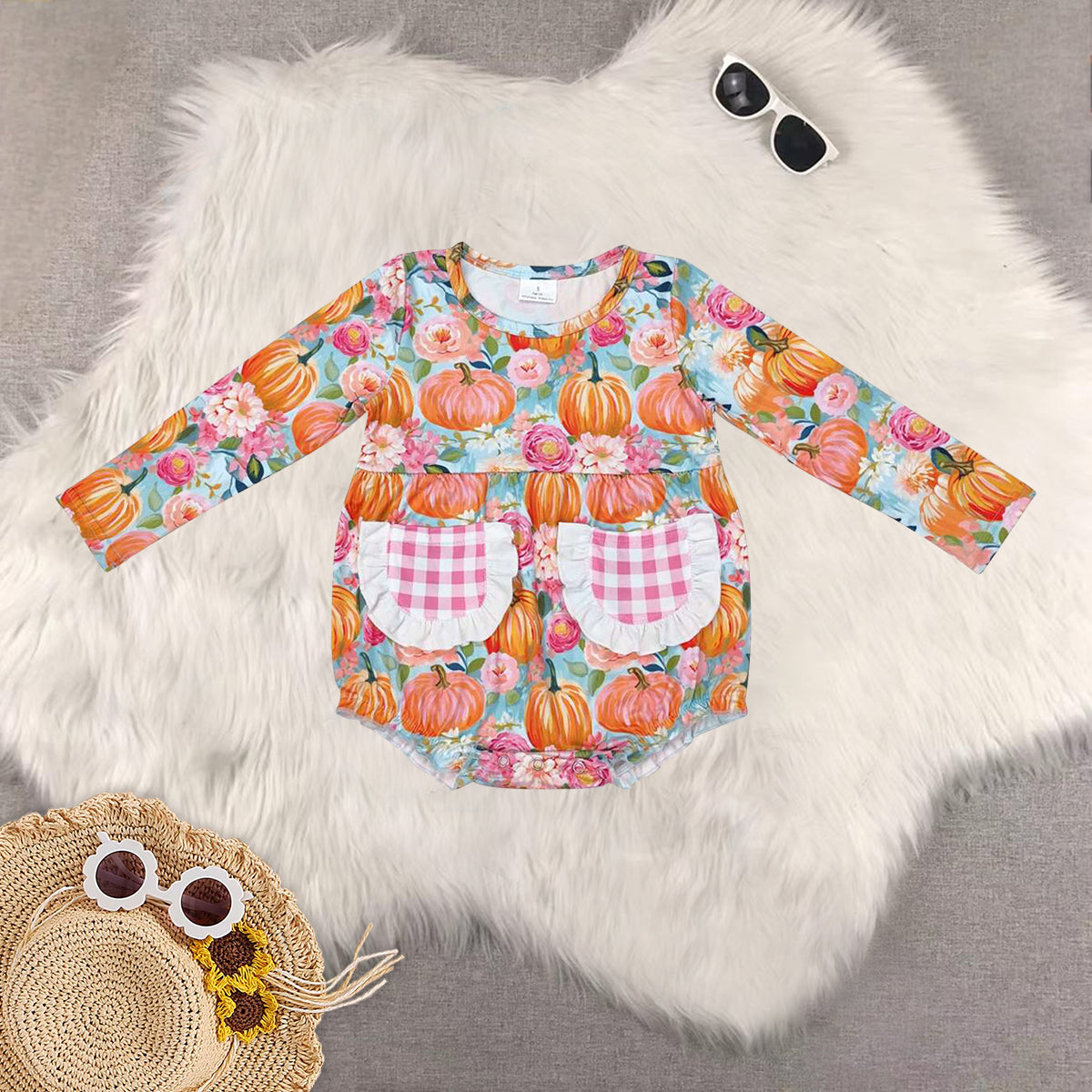 RTS NO MOQ Sibling baby girls baby girl clothes halloween pumpkin long-sleeved trousers suit & romper & dress