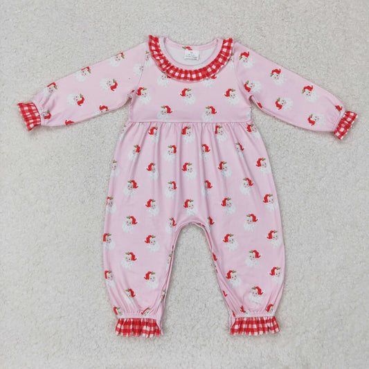 rts no moq LR1068 Santa Claus red plaid lace pink long-sleeved jumpsuit
