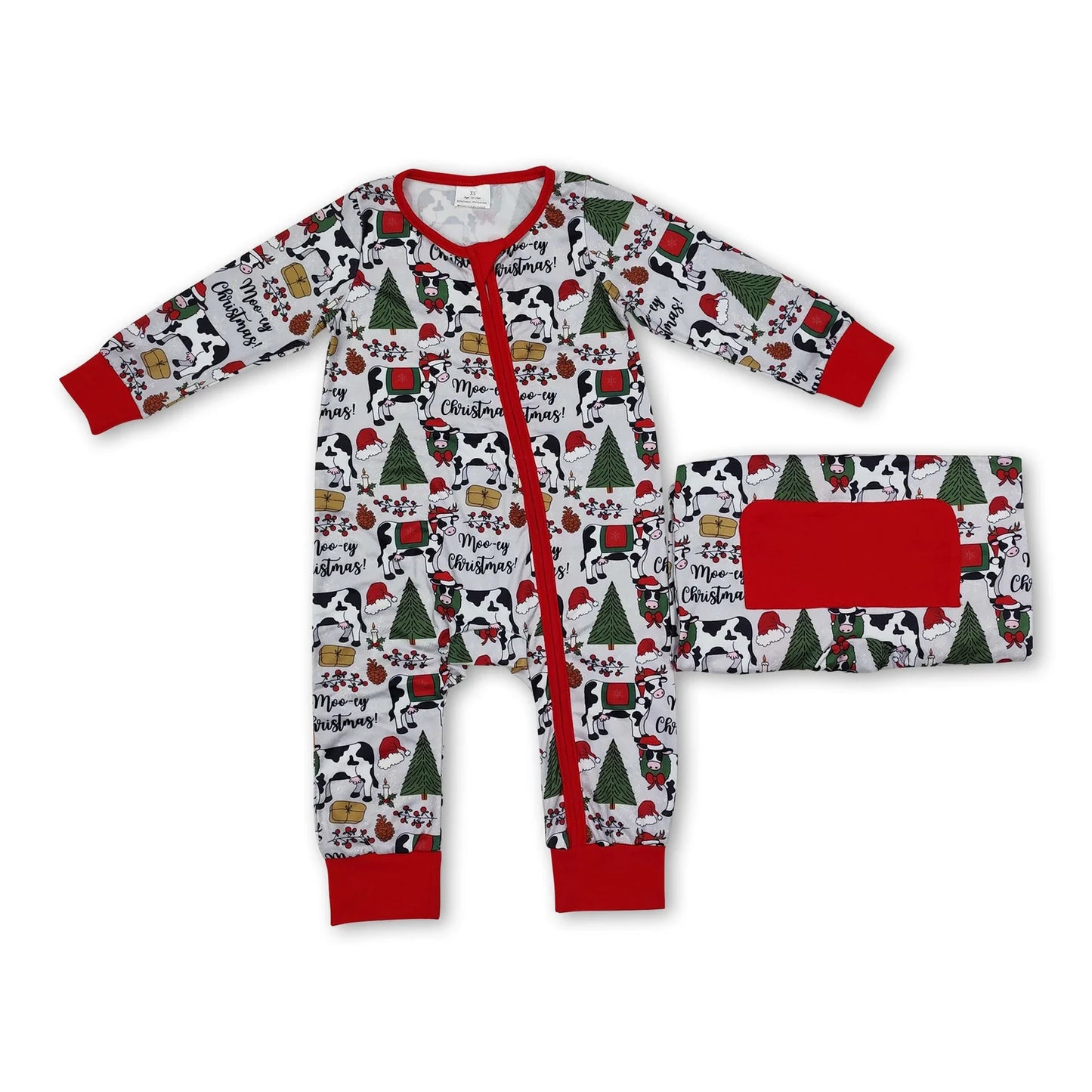 RTS NO MOQ Sibling milk silk Baby Boys Girls Christmas Tree Cake Print Bamboo Fabric Zip Up Rompers
