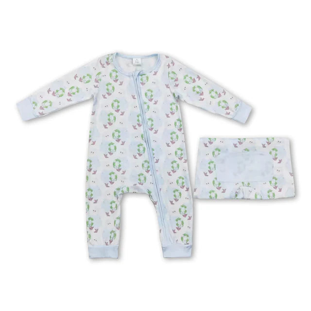 RTS NO MOQ Sibling milk silk Baby Boys Girls Christmas Tree Cake Print Bamboo Fabric Zip Up Rompers