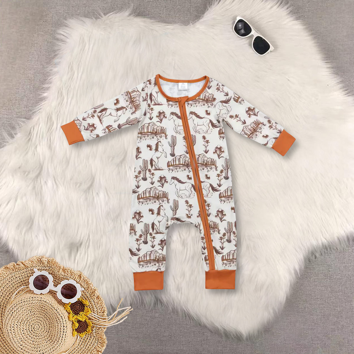 RTS Sibling baby boy clothes horse long Sleeve top and rompers