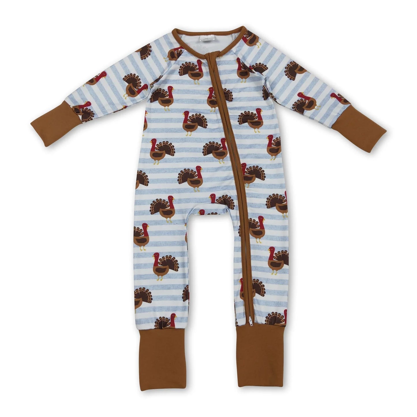RTS NO MOQ Sibling milk silk Baby Cute Autumn Turkey Zipper Long Sleeve Rompers Holiday Outfit