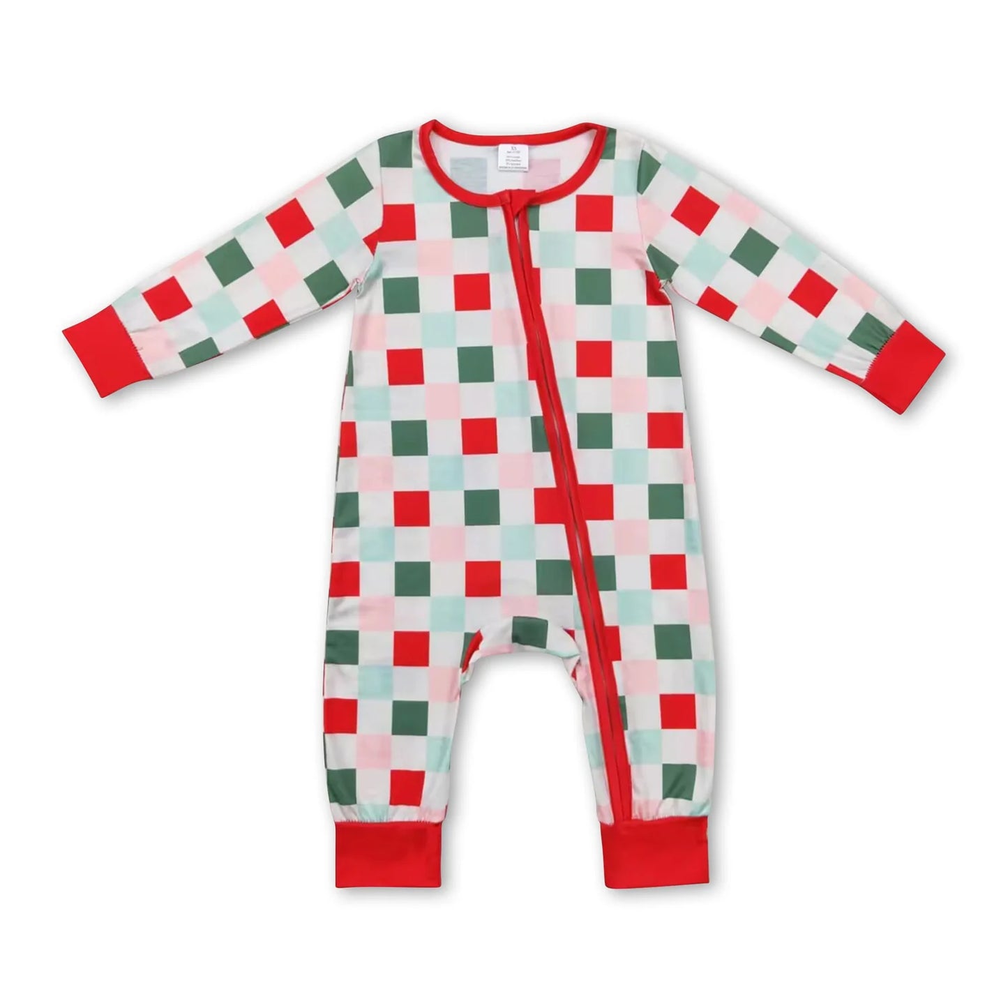 RTS NO MOQ Sibling milk silk Baby Boys Girls Christmas Long Sleeve Zip Up Rompers