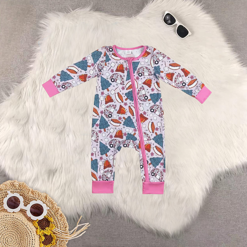 RTS NO MOQ Sibling Baby girls modal Christmas trees long-sleeved trousers suit & romper