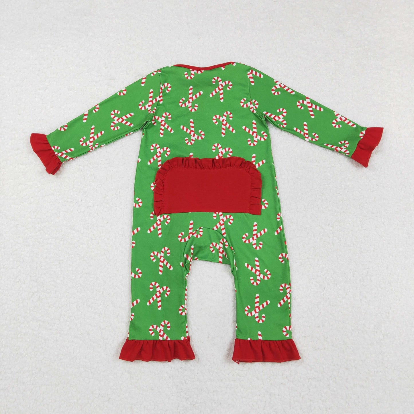 RTS NO MOQ（In Stock) LR1236 Santa Claus cane red lace green zipper long-sleeved jumpsuit