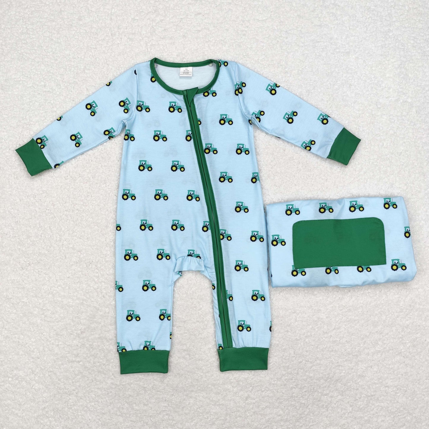RTS NO MOQ（In Stock) Modal Tractor Blue Green Zipper Long Sleeve Bodysuit