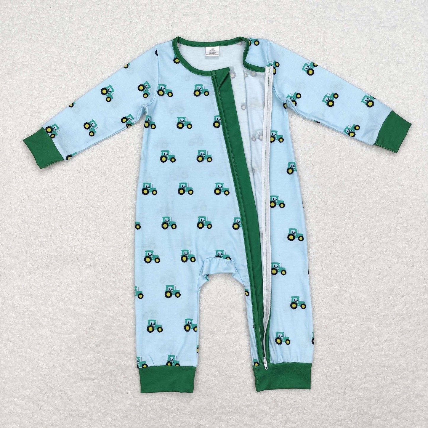 RTS NO MOQ（In Stock) Modal Tractor Blue Green Zipper Long Sleeve Bodysuit