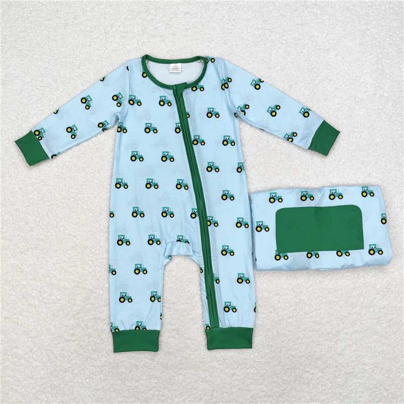 RTS NO MOQ baby Girls Clothes tractor long sleeve pant Sets and romper