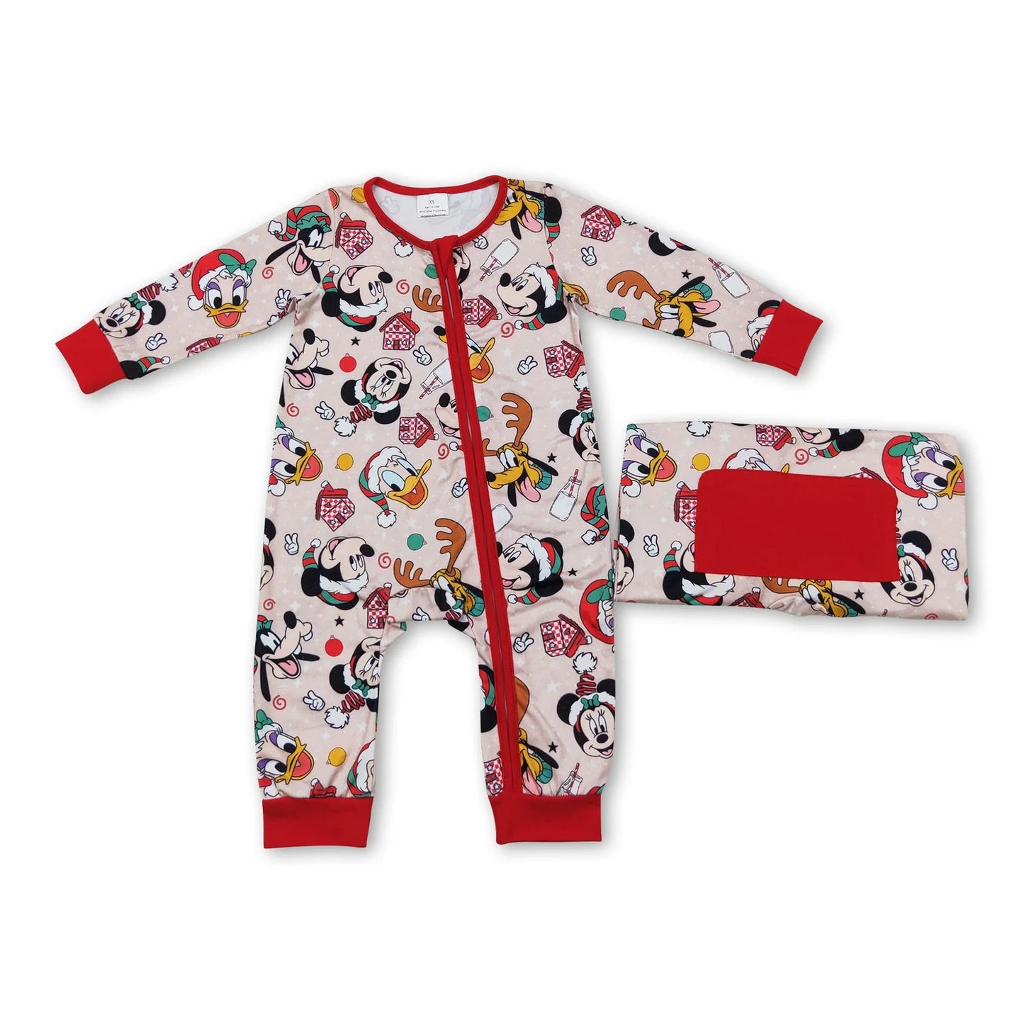 RTS NO MOQ Sibling milk silk Baby Boys Girls Christmas Tree Cake Print Bamboo Fabric Zip Up Rompers