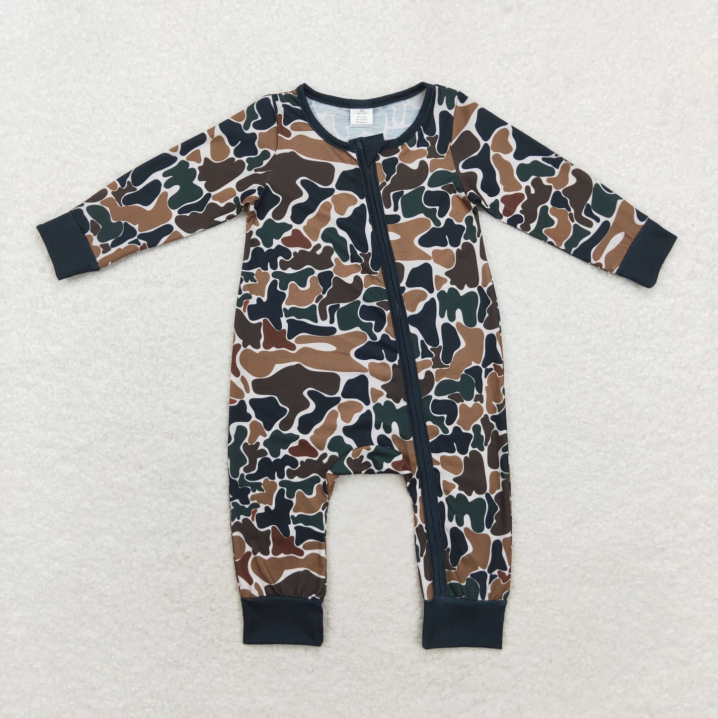 RTS NO MOQ（In Stock) Modal brown green camouflage beige zipper long-sleeved jumpsuit