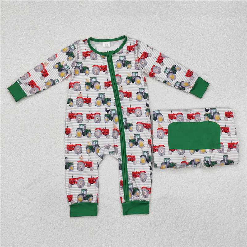 RTS NO MOQ baby Girls Clothes tractor long sleeve pant Sets and romper