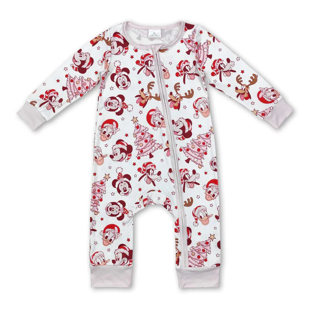 RTS NO MOQ Sibling milk silk Baby Boys Girls Christmas Long Sleeve Zip Up Rompers
