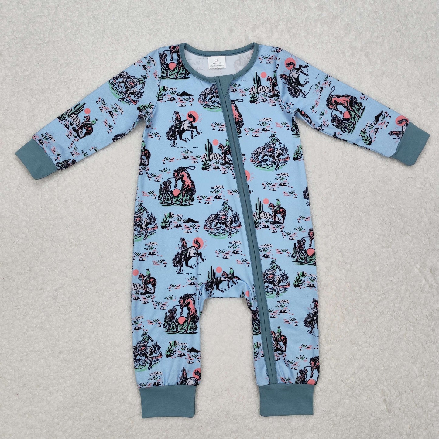 RTS NO MOQ ETA 5/7days arrived LR1578 Western cowboy riding cactus pattern zipper long sleeve jumpsuit