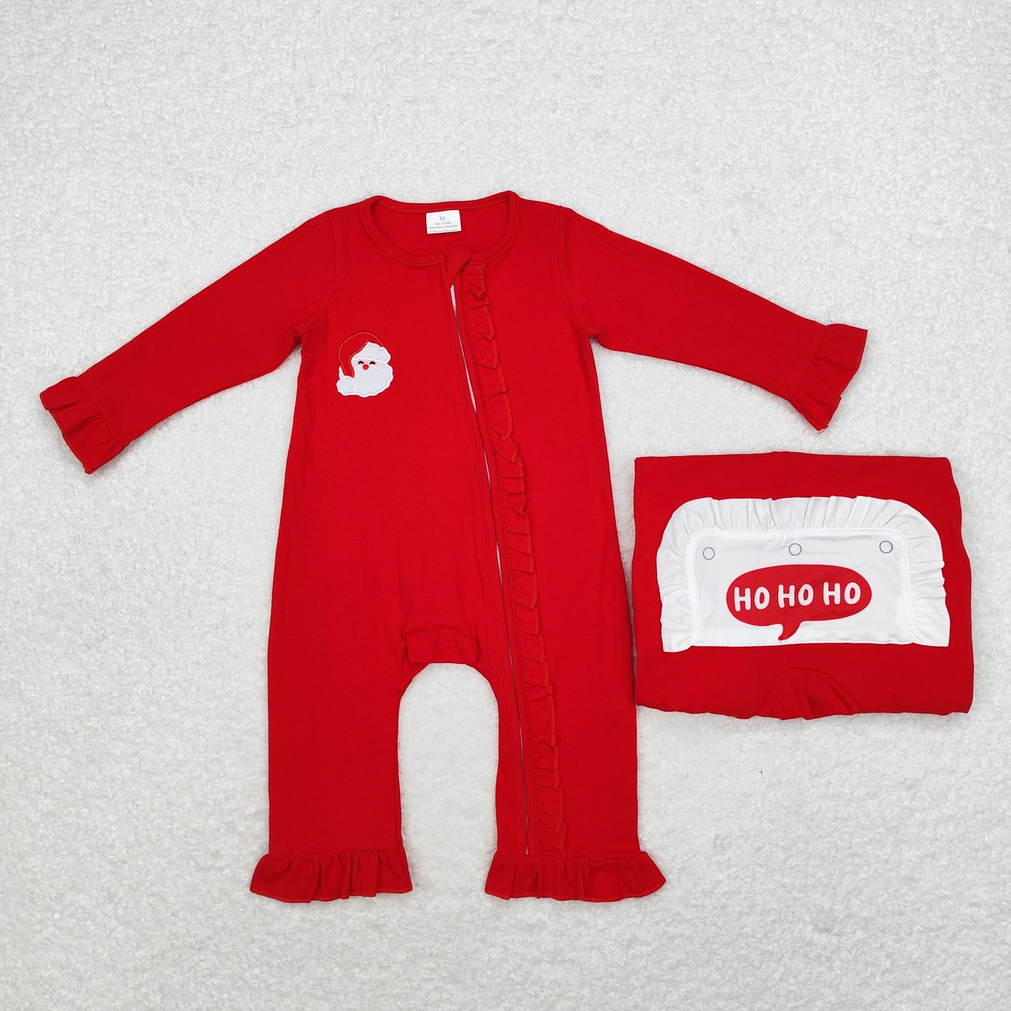 RTS NO MOQ ETA 5/7days arrived LR1668 hoho embroidered Santa Claus lace red zipper long sleeve jumpsuit