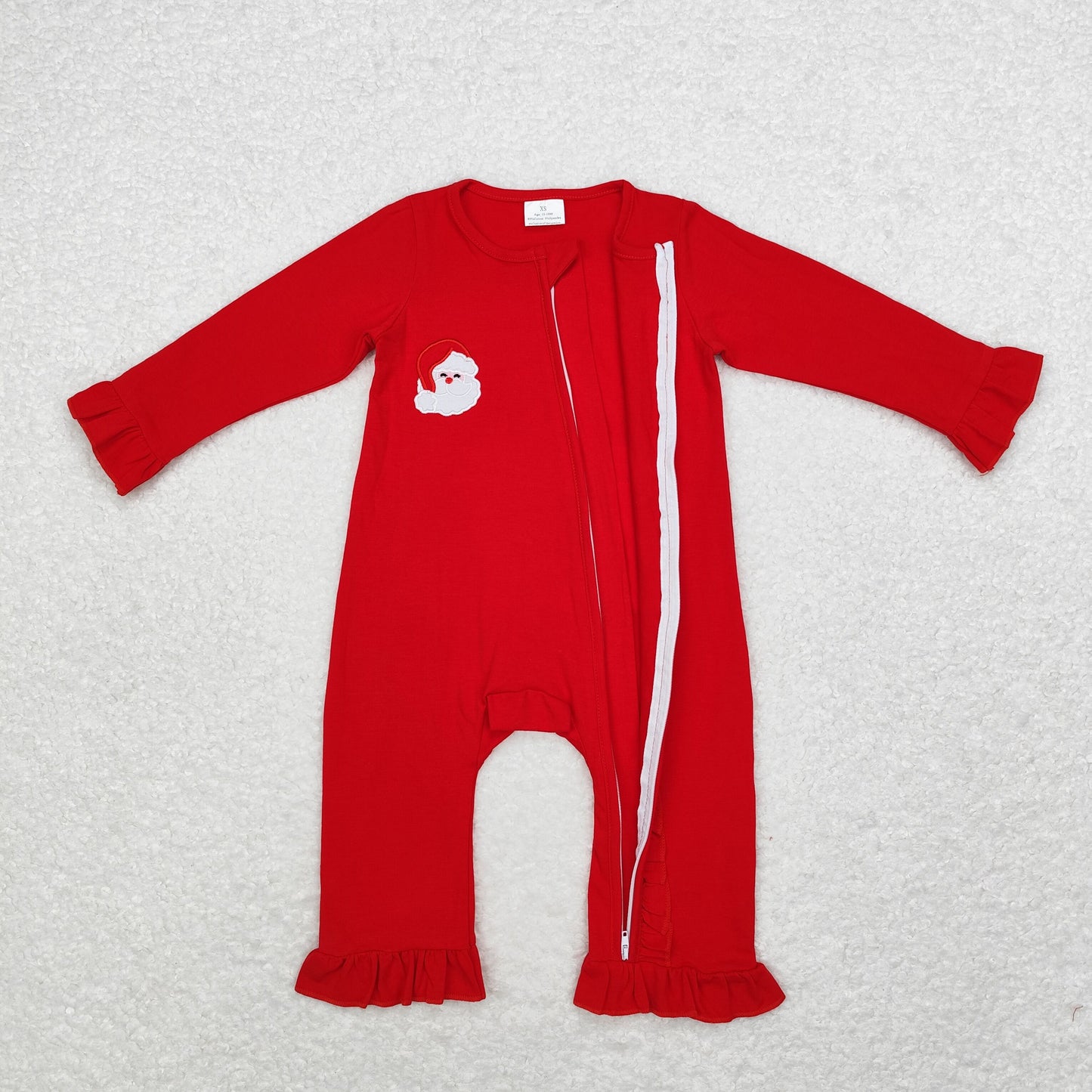 RTS NO MOQ ETA 5/7days arrived LR1668 hoho embroidered Santa Claus lace red zipper long sleeve jumpsuit