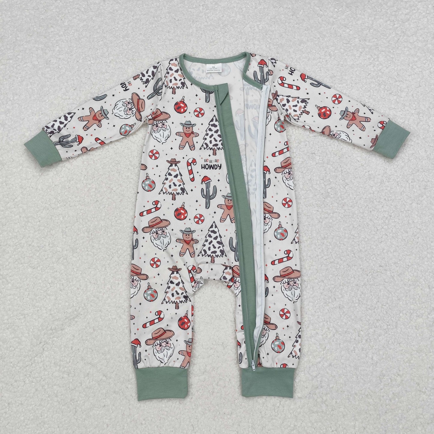RTS NO MOQ（In Stock) LR1674 Cowboy hat Santa Claus cactus gingerbread man rice green zipper long-sleeved jumpsuit