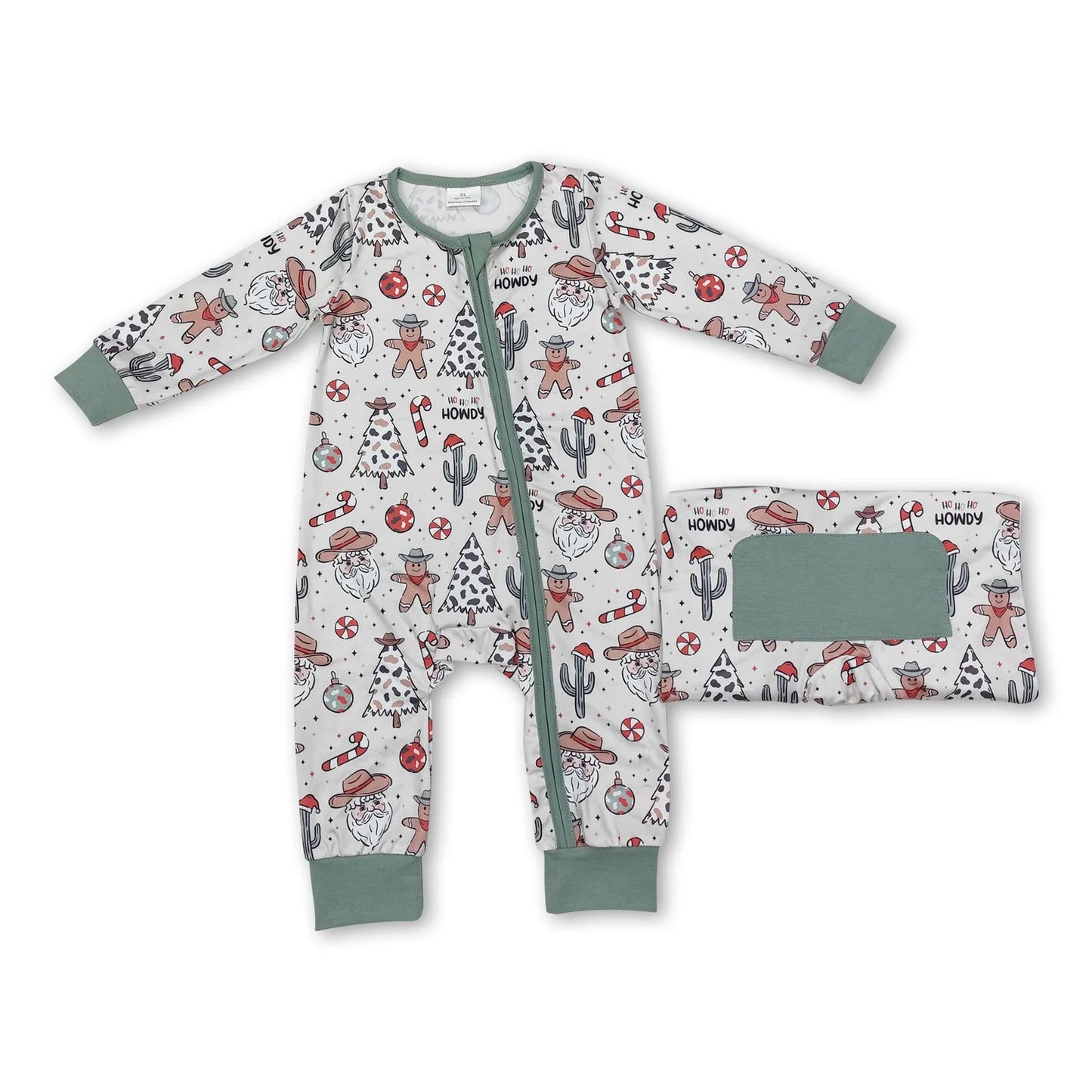 RTS NO MOQ Sibling milk silk Baby Boys Girls Christmas Tree Cake Print Bamboo Fabric Zip Up Rompers