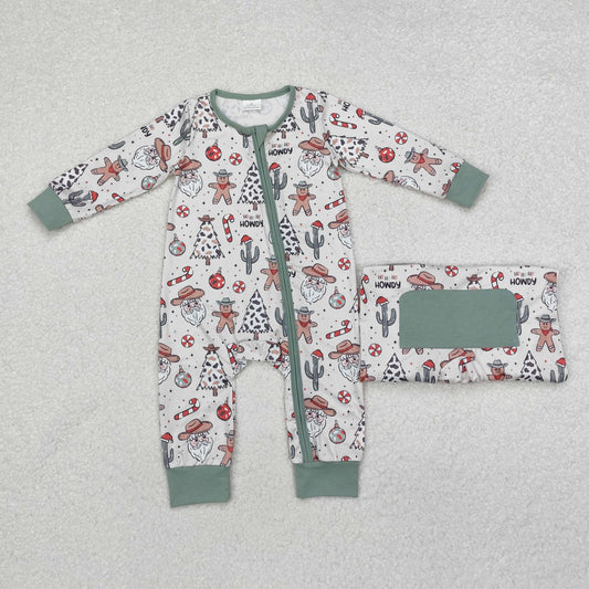 RTS NO MOQ（In Stock) LR1674 Cowboy hat Santa Claus cactus gingerbread man rice green zipper long-sleeved jumpsuit