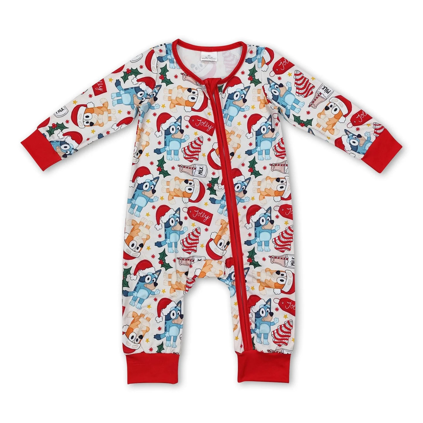 RTS NO MOQ Sibling milk silk Baby Boys Girls Christmas Long Sleeve Zip Up Rompers