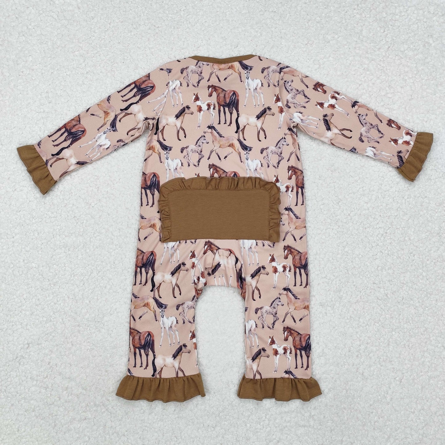 RTS NO MOQ ETA 5/7days arrived LR1771 Horse lace brown zipper long-sleeved jumpsuit