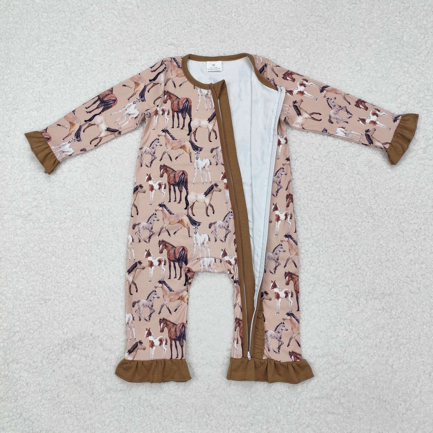RTS NO MOQ ETA 5/7days arrived LR1771 Horse lace brown zipper long-sleeved jumpsuit