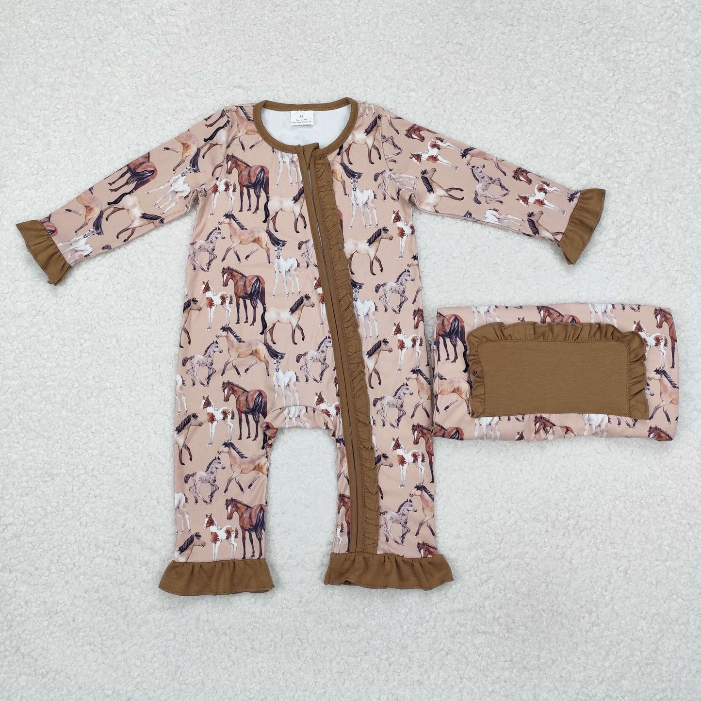 RTS NO MOQ ETA 5/7days arrived LR1771 Horse lace brown zipper long-sleeved jumpsuit