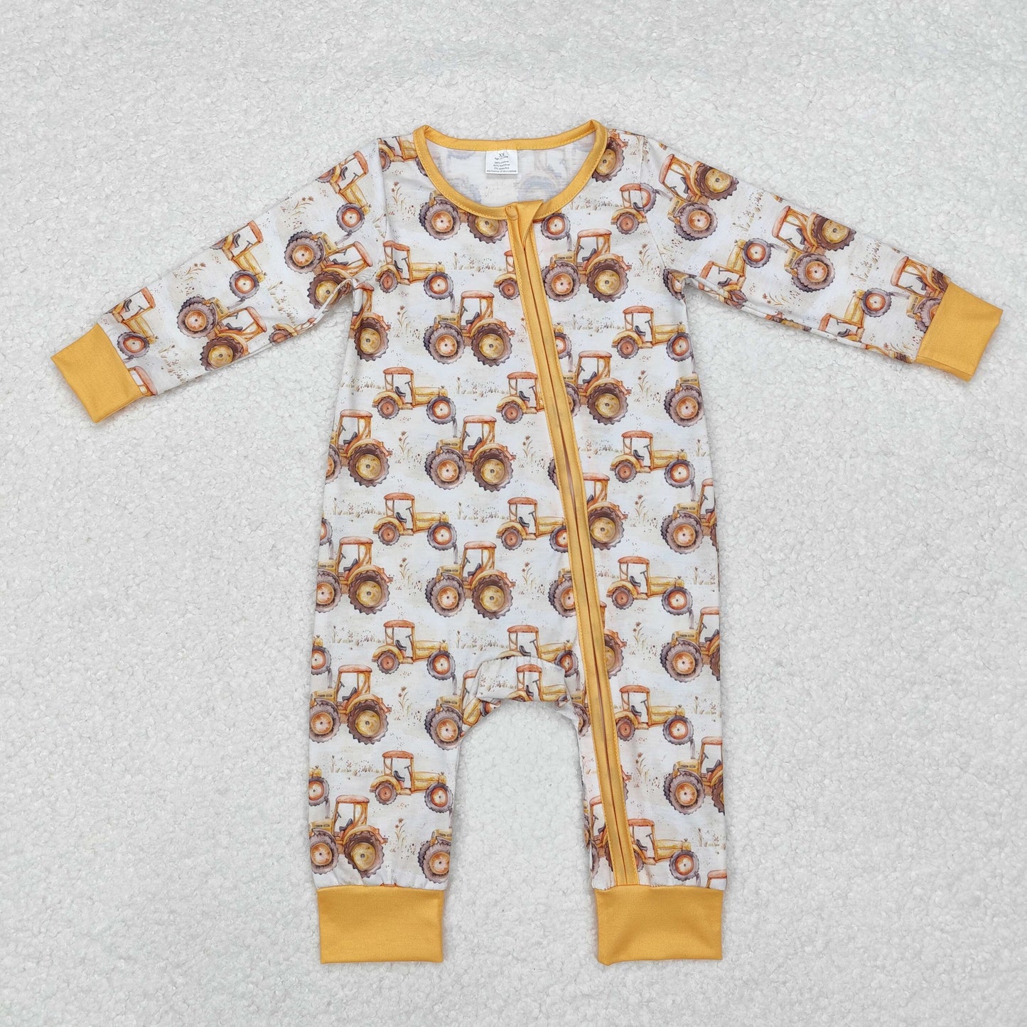 RTS NO MOQ（In Stock) Modal tractor yellow zipper long sleeve jumpsuit