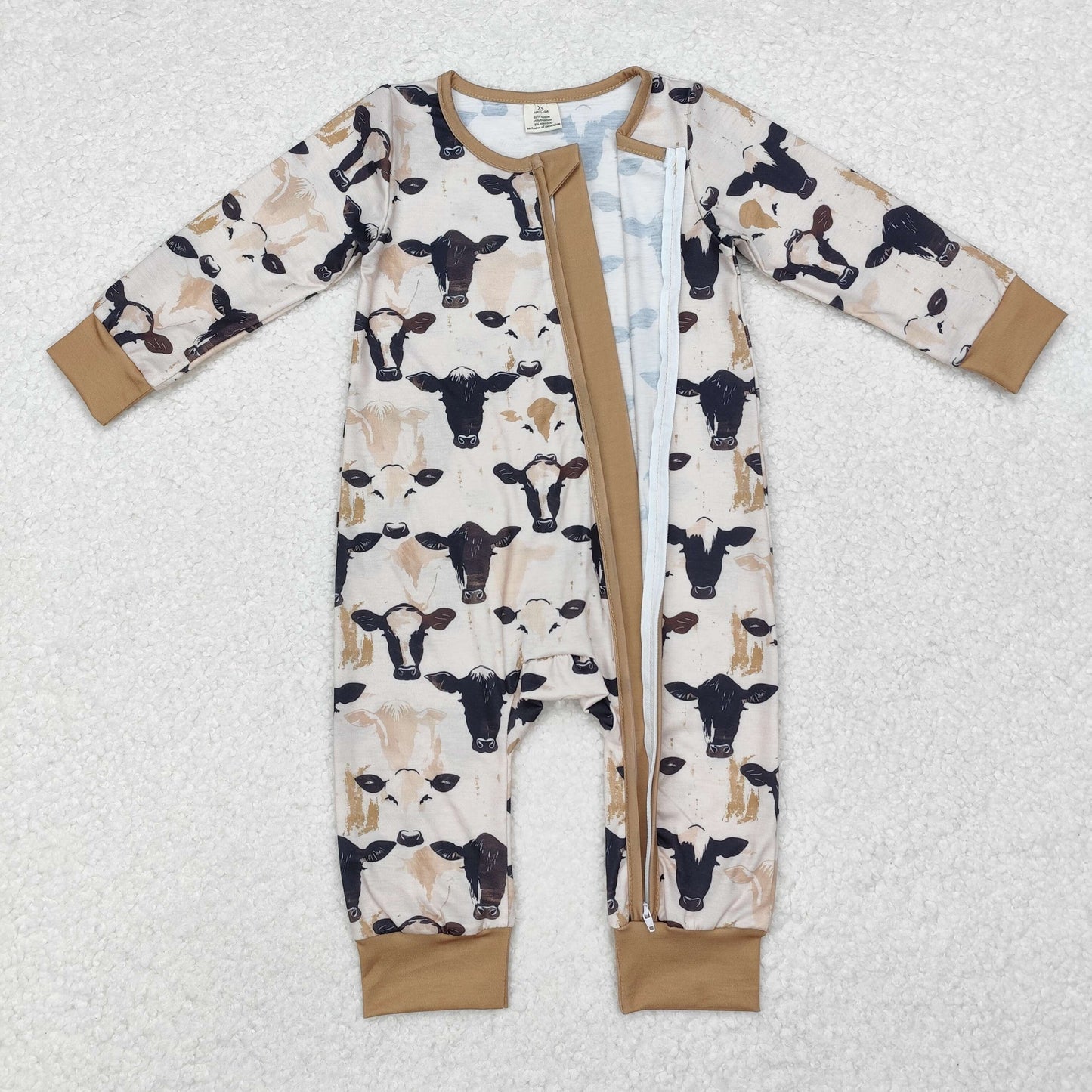 RTS NO MOQ（In Stock) Cow brown long sleeve zipper long sleeve jumpsuit