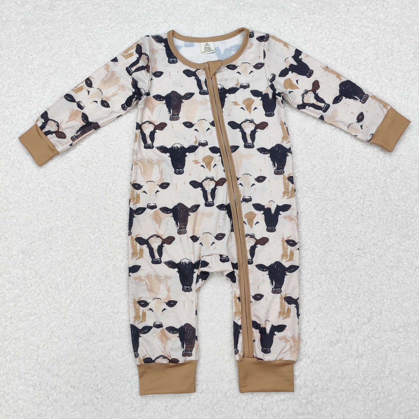 RTS NO MOQ（In Stock) Cow brown long sleeve zipper long sleeve jumpsuit